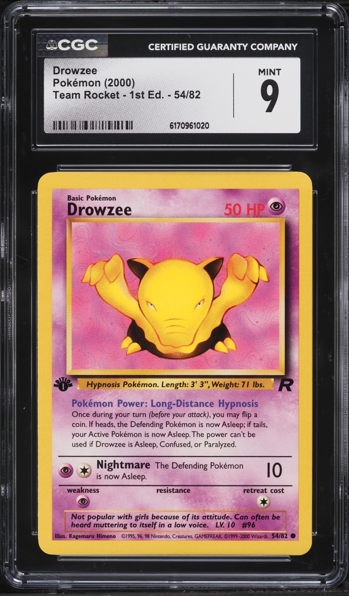 2000 Pokemon Team Rocket 1st Edition Drowzee #54 CGC 9 MINT