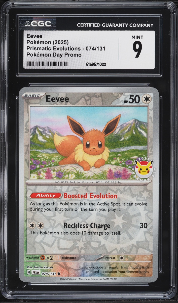 2025 Pokemon Scarlet & Violet Promo Prismatic Evolutions Day Reverse Holo Eevee #074 CGC 9 MINT