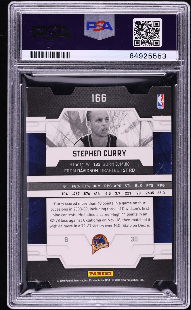 2009 Donruss Elite Status Die-Cut Stephen Curry ROOKIE /70 #166 PSA 8 NM-MT