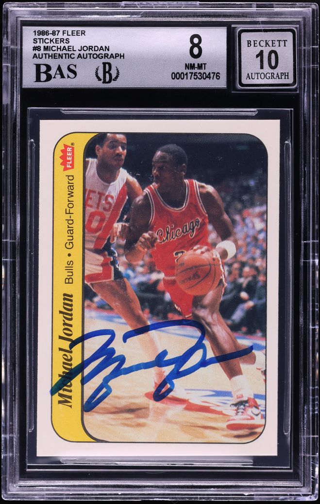 1986 Fleer Sticker Michael Jordan ROOKIE AUTO #8 BAS BGS 8 NM-MT