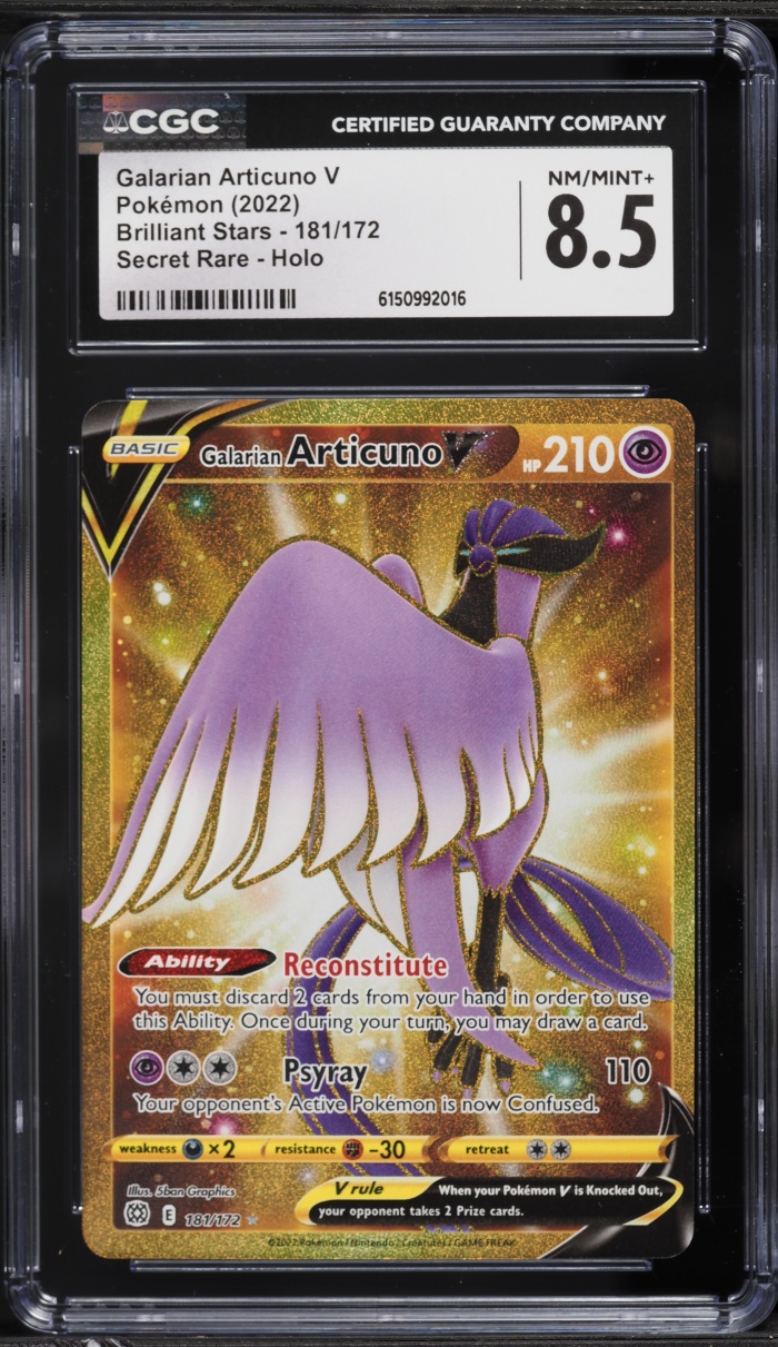 2022 Pokemon Sword & Shield Brilliant Stars Gold Rare Galarian Articuno V #181 CGC 8.5 NM-MT+