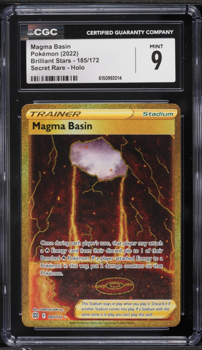 2022 Pokemon Sword & Shield Brilliant Stars Gold Rare Magma Basin #185 CGC 9 MINT