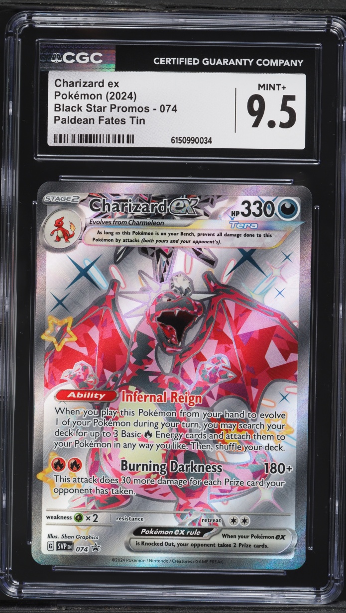 2024 Pokemon Scarlet & Violet Promo Paldean Fates Tin Full Art Charizard EX #74 CGC 9.5 MINT+