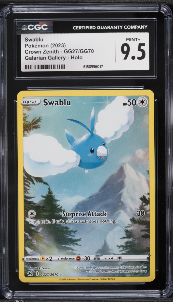 2023 Pokemon Sword & Shied Crown Zenith Full Art Swablu #GG27 CGC 9.5 MINT+