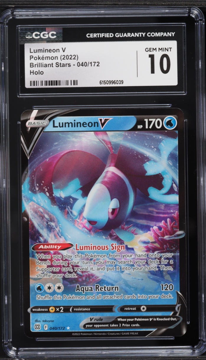 2022 Pokemon Sword & Shield Brilliant Stars Lumineon V #40 CGC 10 GEM MINT