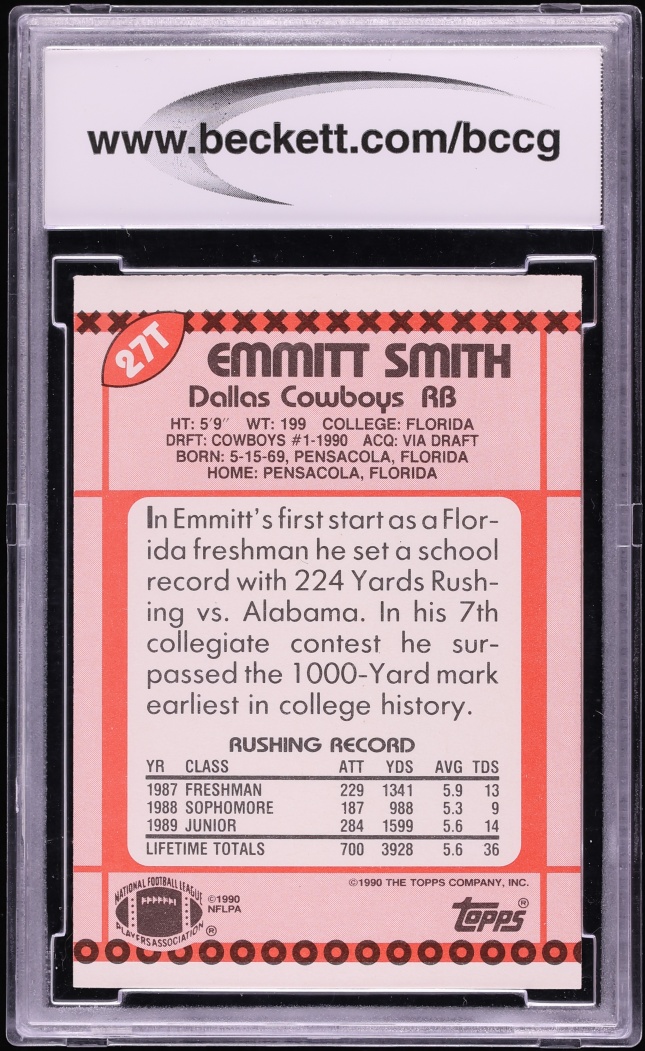 1990 Topps Traded Emmitt Smith ROOKIE #27T BCCG 9