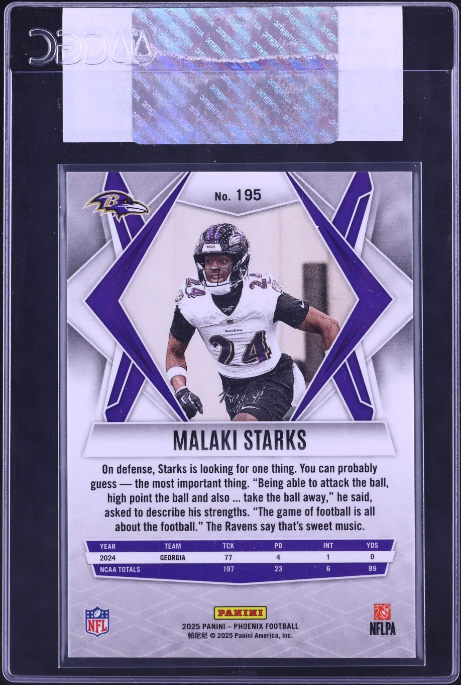 2025 Panini Phoenix Black Winter Malaki Starks ROOKIE 1/1 #195 CGC AUTH - Photo 2