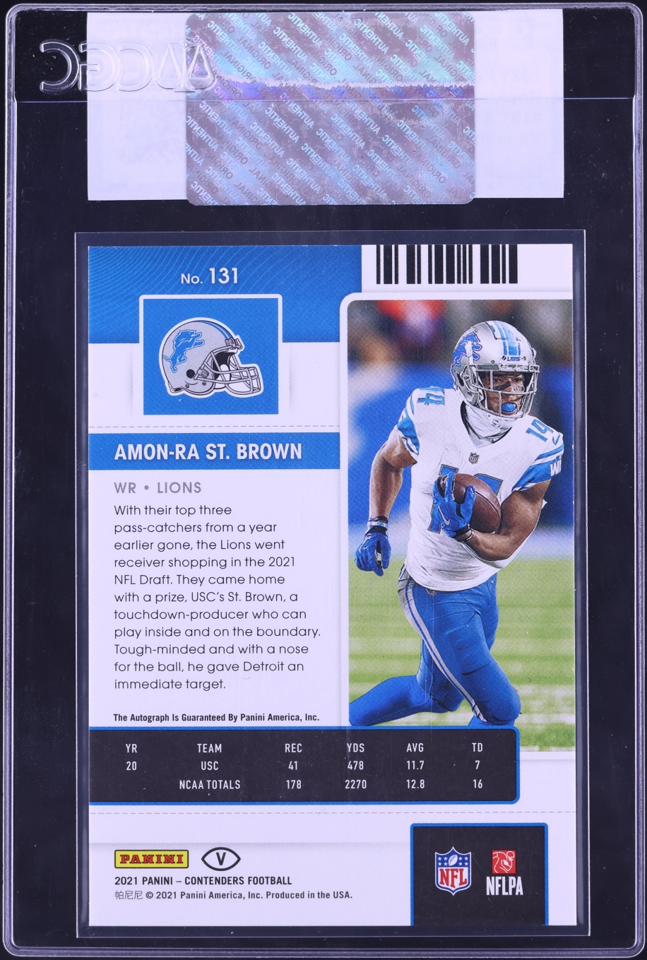 2021 Panini Playoff Ticket Preview Green Amon-Ra St. Brown ROOKIE AUTO /10 #131 CGC AUTH - Photo 2