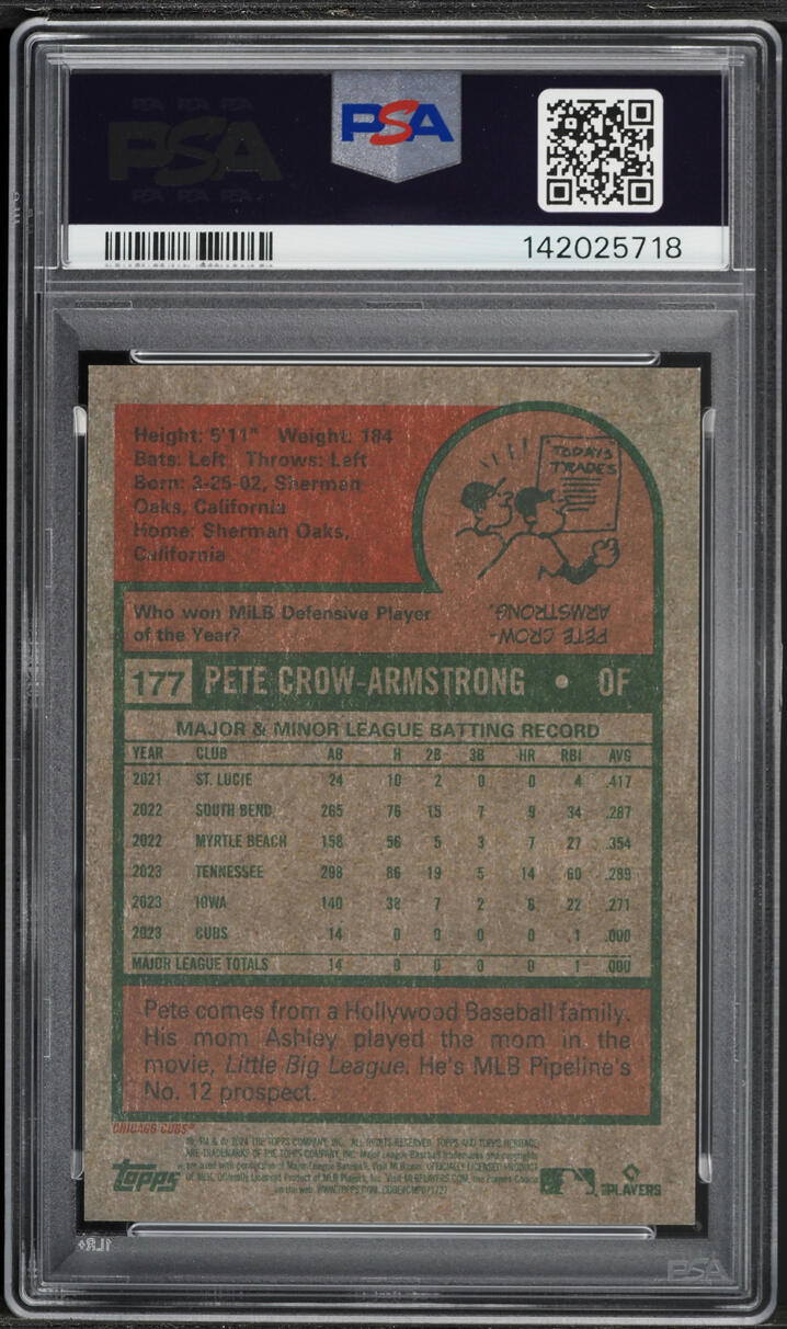 2024 Topps Heritage Chrome Pete Crow-Armstrong ROOKIE /999 #177 PSA 10 GEM MINT
