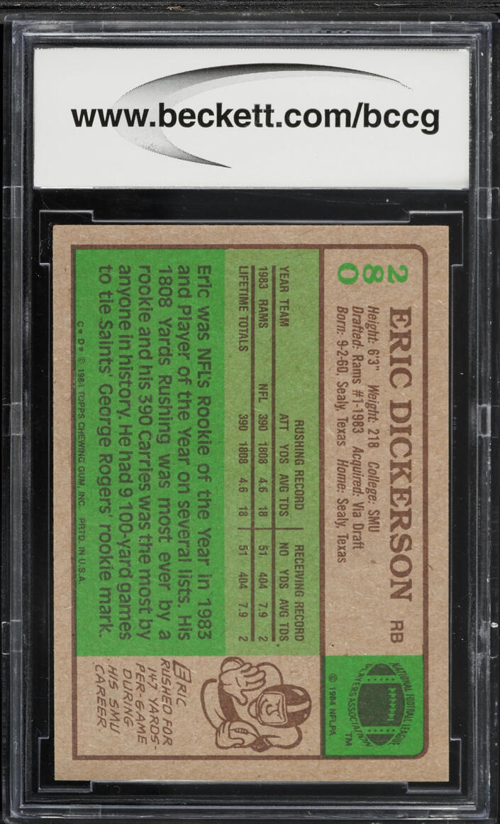 1984 Topps Football Eric Dickerson ROOKIE #280 BCCG 10