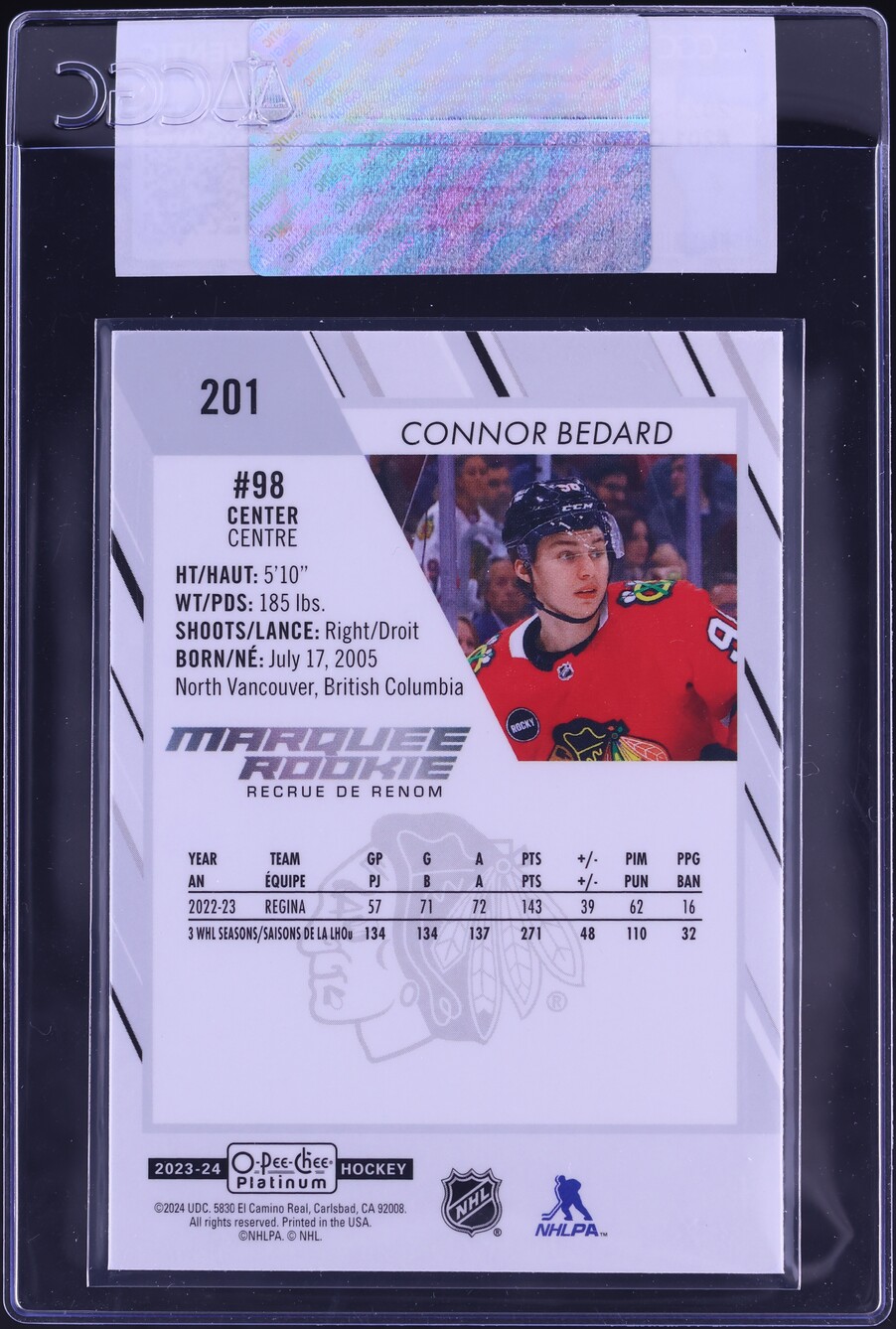 2023 O-Pee-Chee Platinum Connor Bedard ROOKIE #201 CGC AUTH