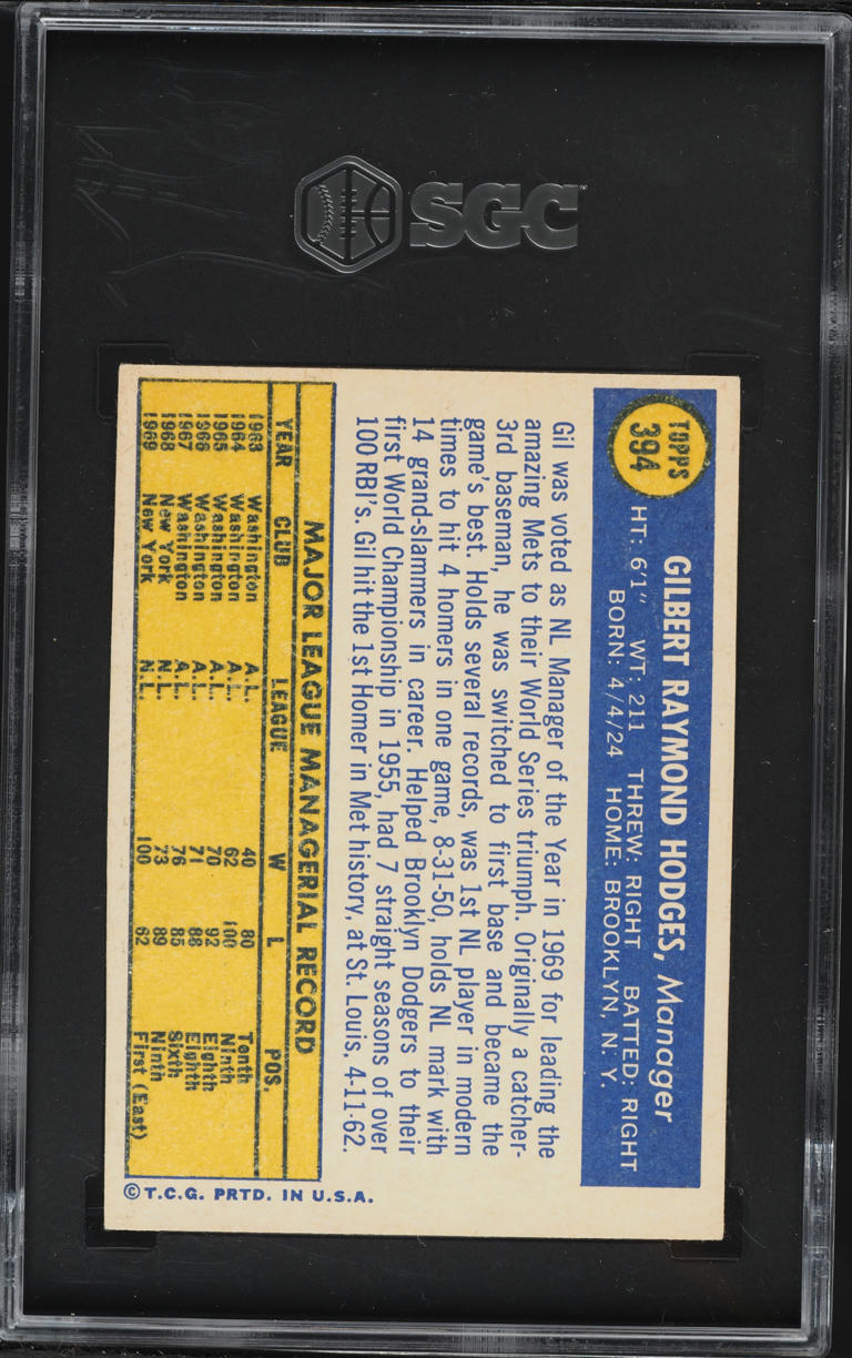1970 Topps Gil Hodges #394 SGC 5 EX
