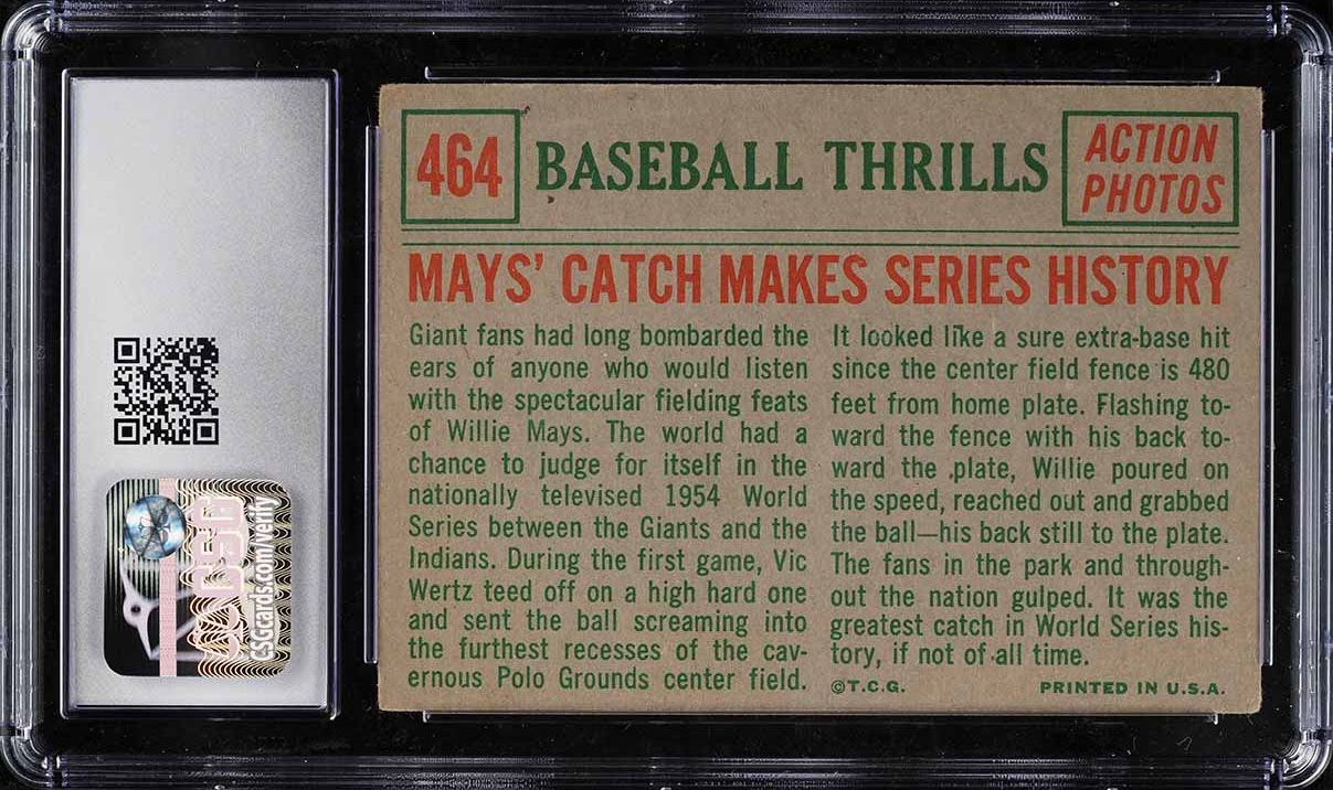 1959 Topps Willie Mays CATCH MAKES SERIES HISTORY #464 CSG 4.5 VGEX+