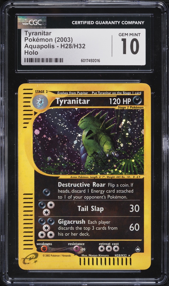 2003 Pokemon Aquapolis Holo Tyranitar #H28 CGC 10 GEM MINT