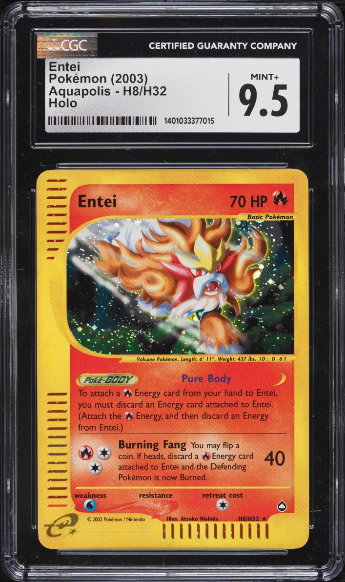 2003 Pokemon Aquapolis Holo Entei #H8 CGC 9.5 MINT+