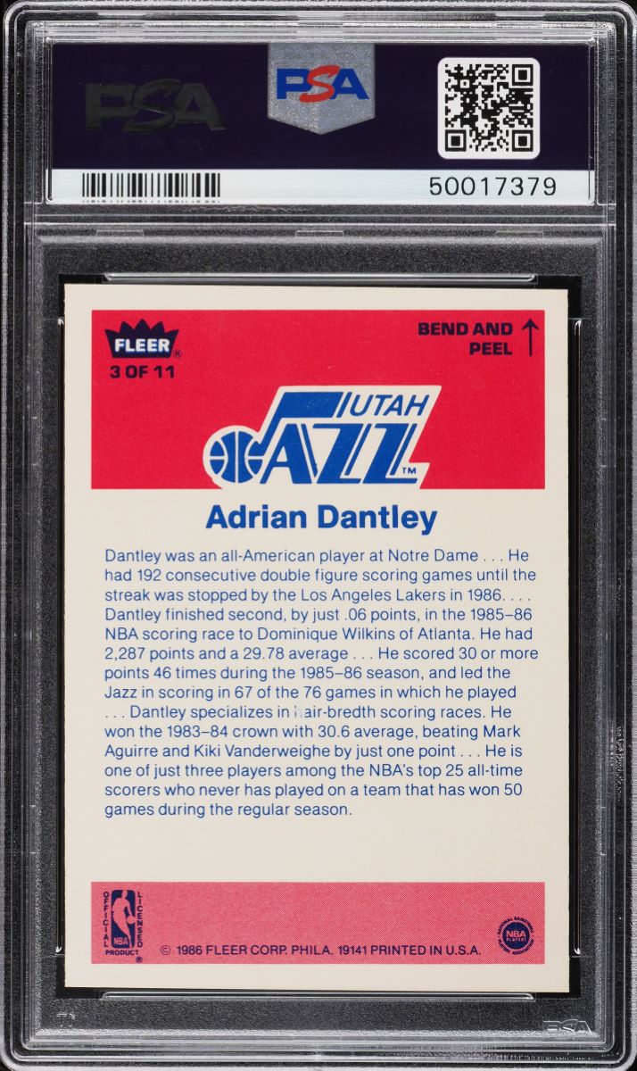 1986 Fleer Sticker Adrian Dantley #3 PSA 10 GEM MINT