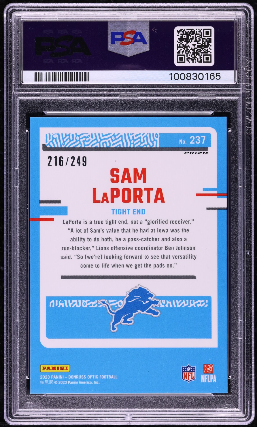 2023 Donruss Optic Orange Sam LaPorta ROOKIE /249 #237 PSA 9 MINT