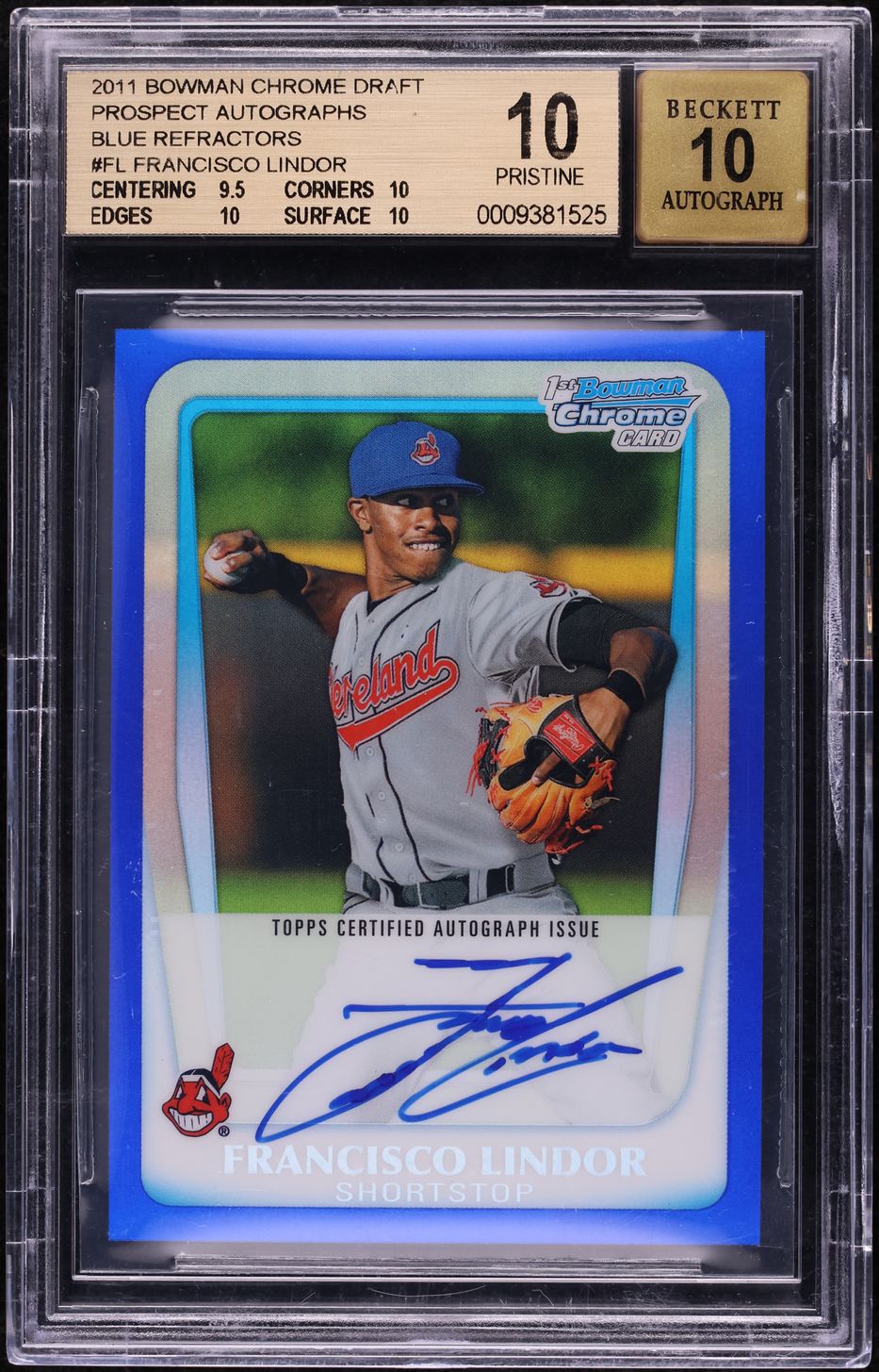 2011 Bowman Chrome Draft Blue Ref Francisco Lindor PROSPECT AUTO /150 BGS 10