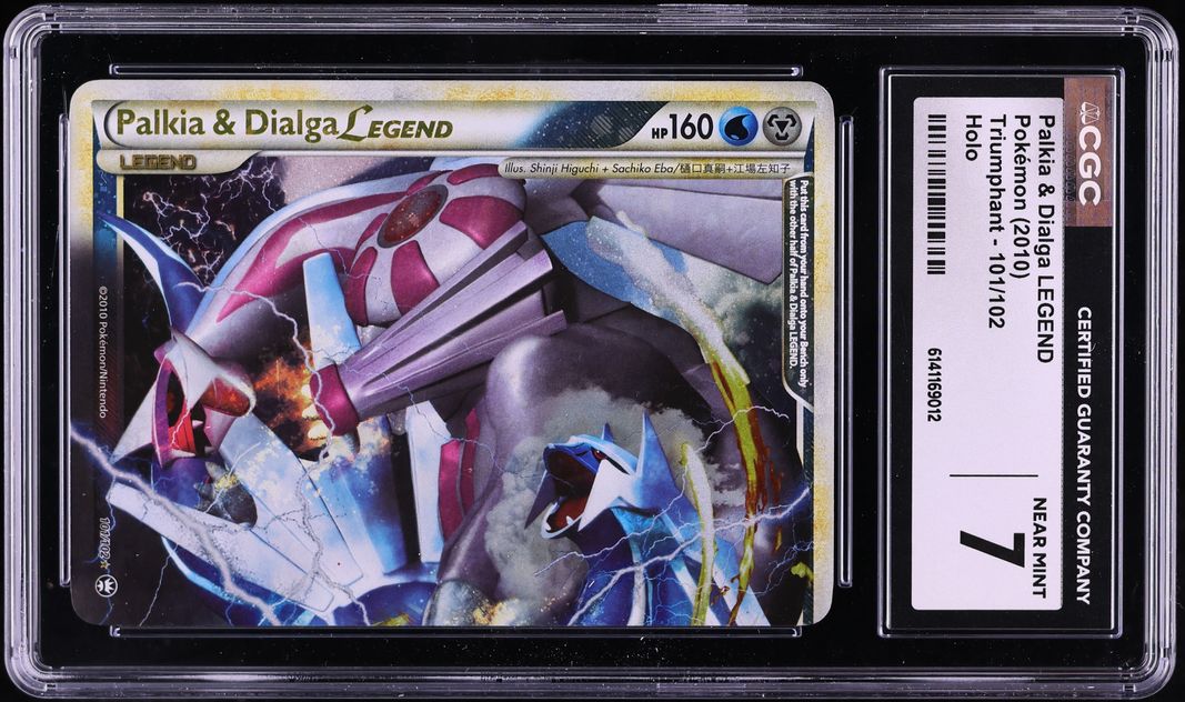 2010 Pokemon HeartGold & SoulSilver Triumphant Holo Palkia & Dialga LEGEND #101 CGC 7 NRMT