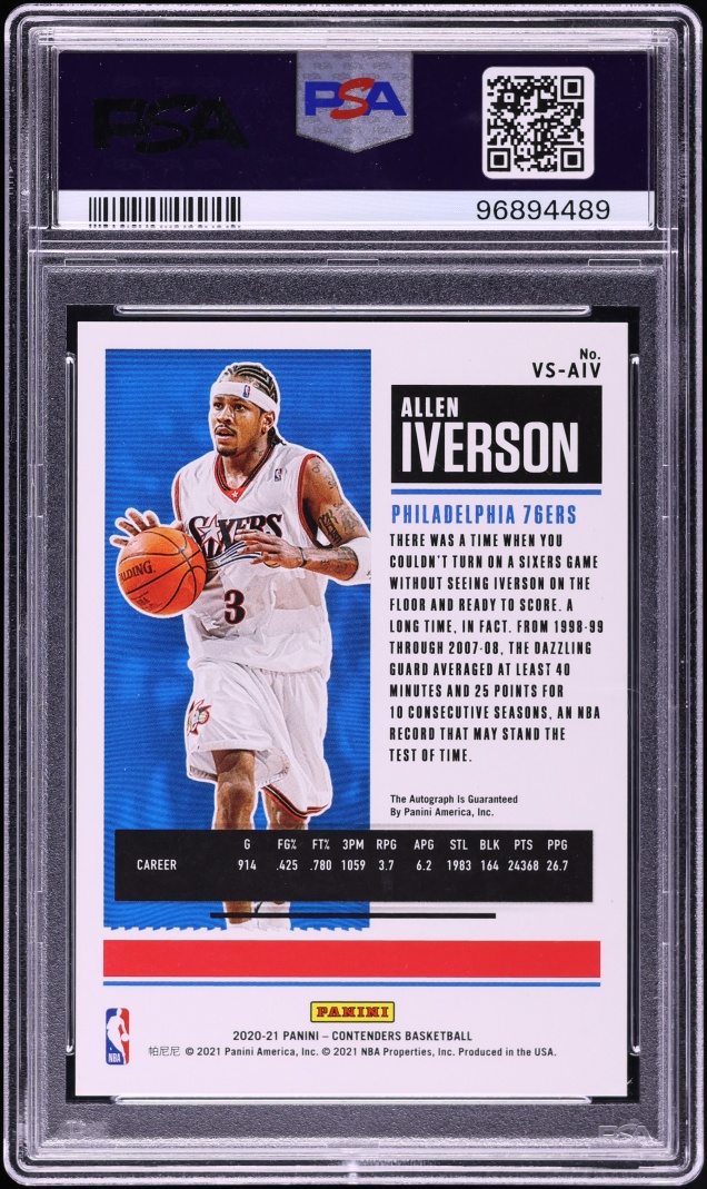2020 Panini Contenders Season Ticket Playoff Allen Iverson AUTO /49 PSA 9 MINT