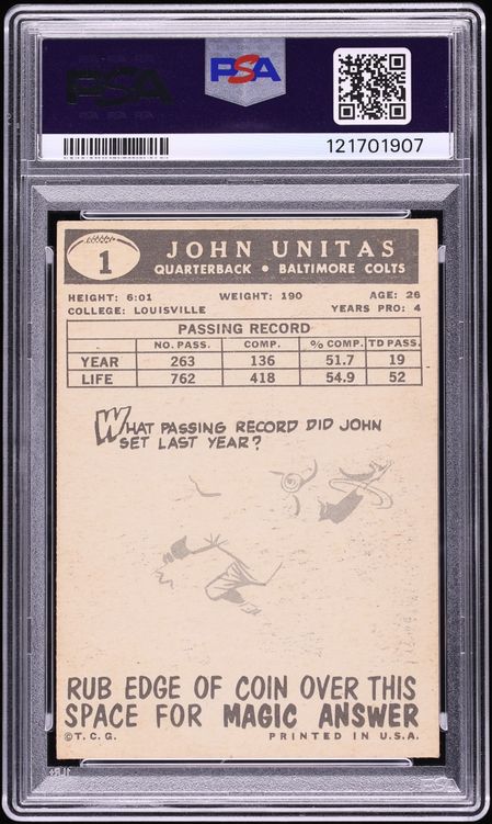 1959 Topps Football Johnny Unitas #1 PSA 4 VGEX