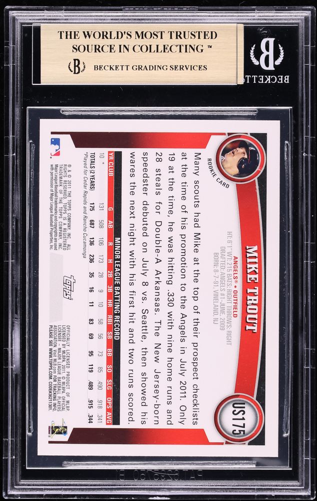 2011 Topps Update Diamond Anniversary Mike Trout ROOKIE #US175 BGS 10 PRISTINE