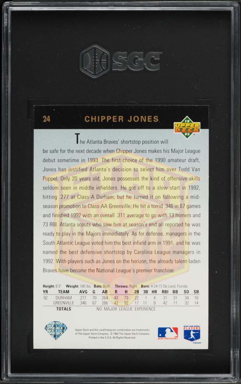 1993 Upper Deck Chipper Jones ROOKIE #24 SGC 8 NM-MT