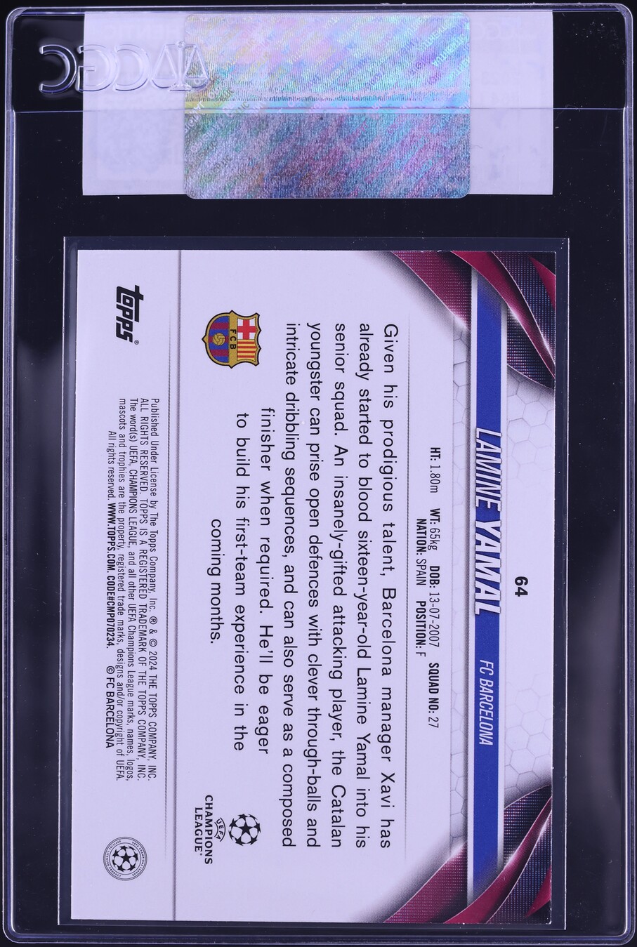 2023 Topps UEFA Club Competitions Lamine Yamal ROOKIE #64 CGC AUTH