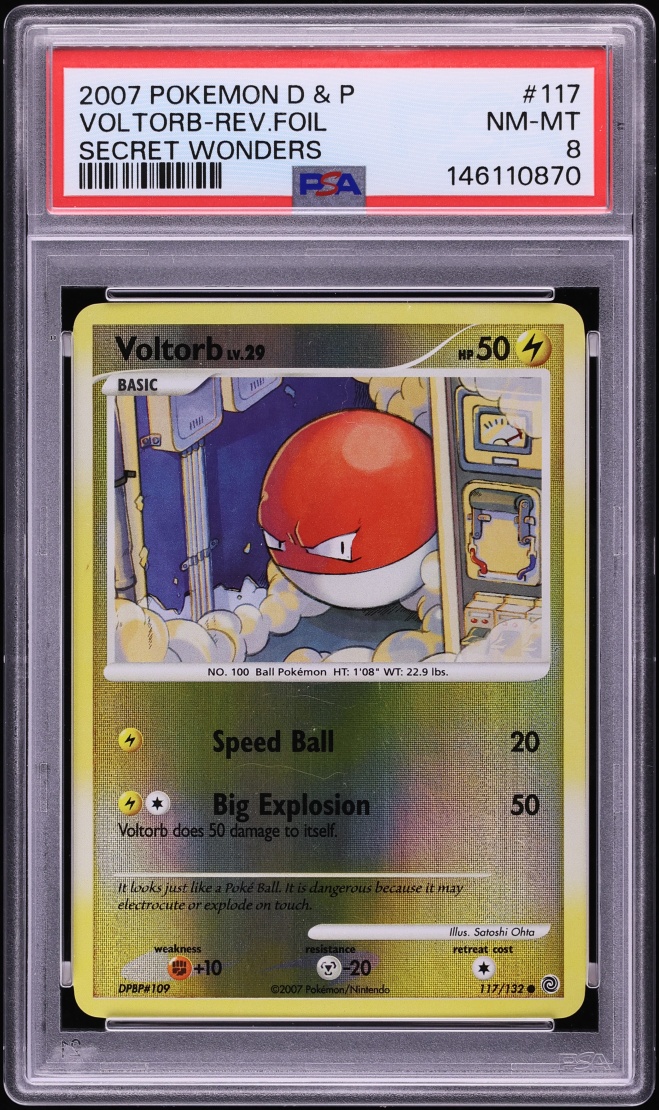 2007 Pokemon Diamond & Pearl Secret Wonders Reverse Holo Voltorb #117 PSA 8 NM-MT