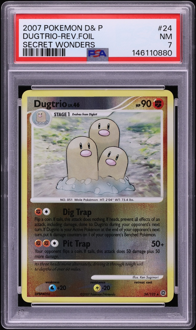 2007 Pokemon Diamond & Pearl Secret Wonders Reverse Holo Dugtrio #24 PSA 7 NRMT