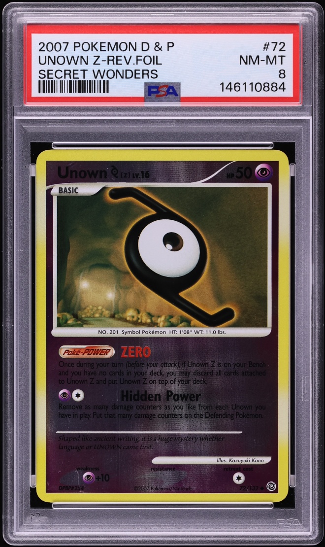2007 Pokemon Diamond & Pearl Secret Wonders Reverse Holo Unown Z #72 PSA 8 NM-MT