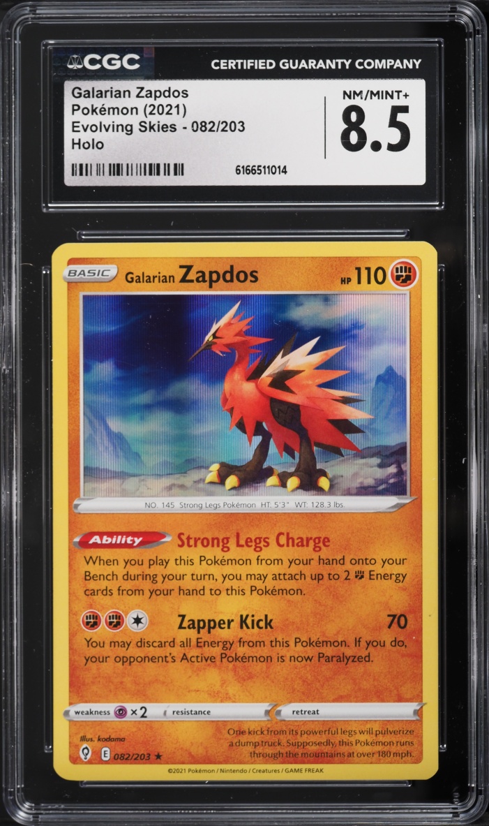 2021 Pokemon Sword & Shield Evolving Skies Holo Galarian Zapdos #82 CGC 8.5 NM-MT+