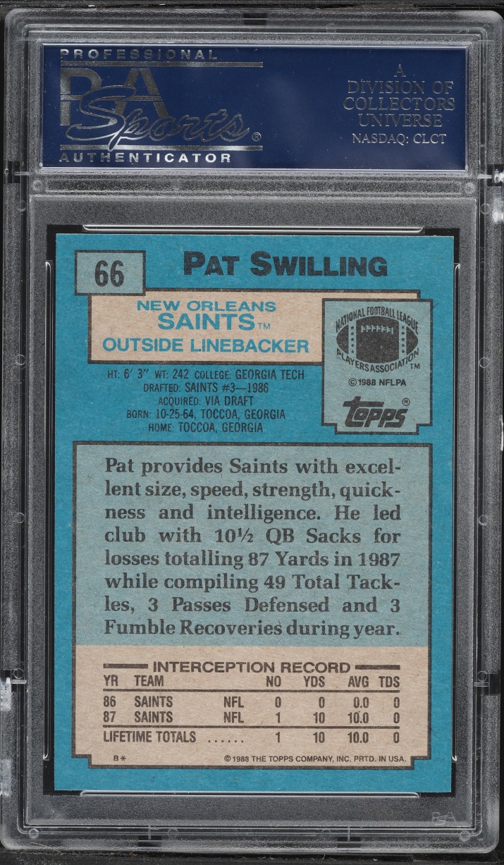 1988 Topps Football Pat Swilling ROOKIE #66 PSA 9 MINT