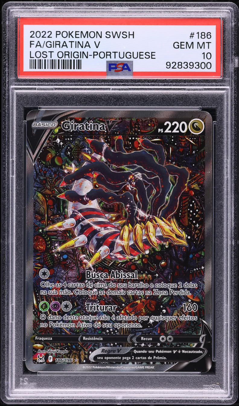2022 Pokemon Portuguese SWSH Lost Origin Full Art Giratina V #186 PSA 10 GEM