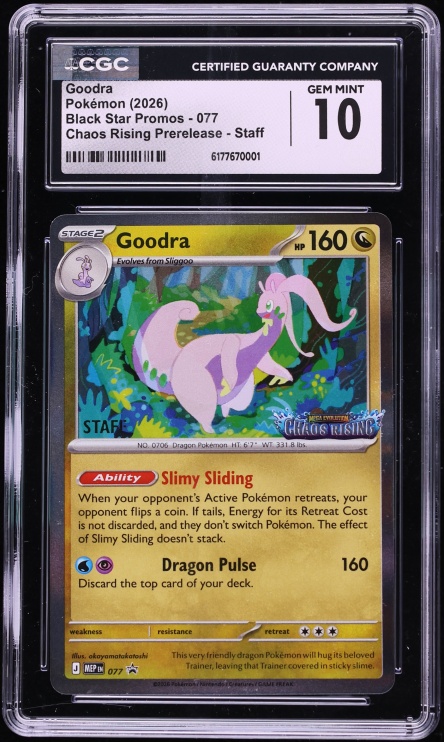 2026 Pokemon Mega Evolution Promo Chaos Rising Prerelease Staff Goodra #77 CGC 10 GEM MINT