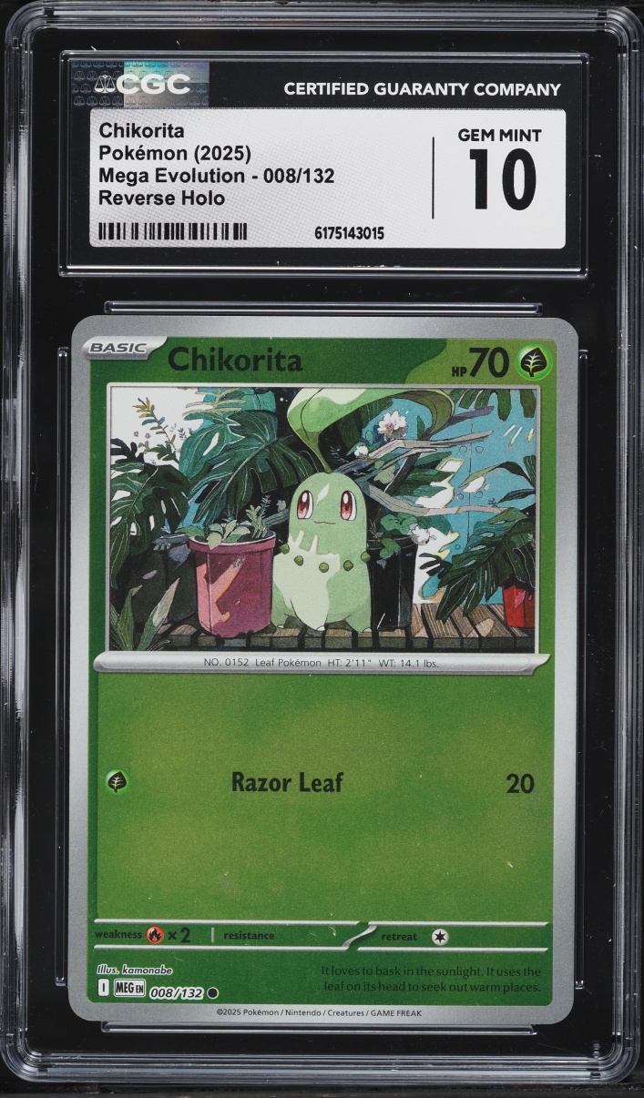 2025 Pokemon Mega Evolution Reverse Holo Chikorita #008 CGC 10 GEM MINT