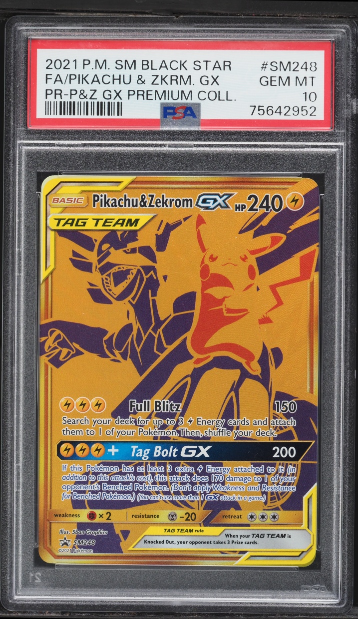 2021 Pokemon Sun & Moon Promo Premium Collection Full Art Pikachu & Zekrom GX #SM248 PSA 10 GEM