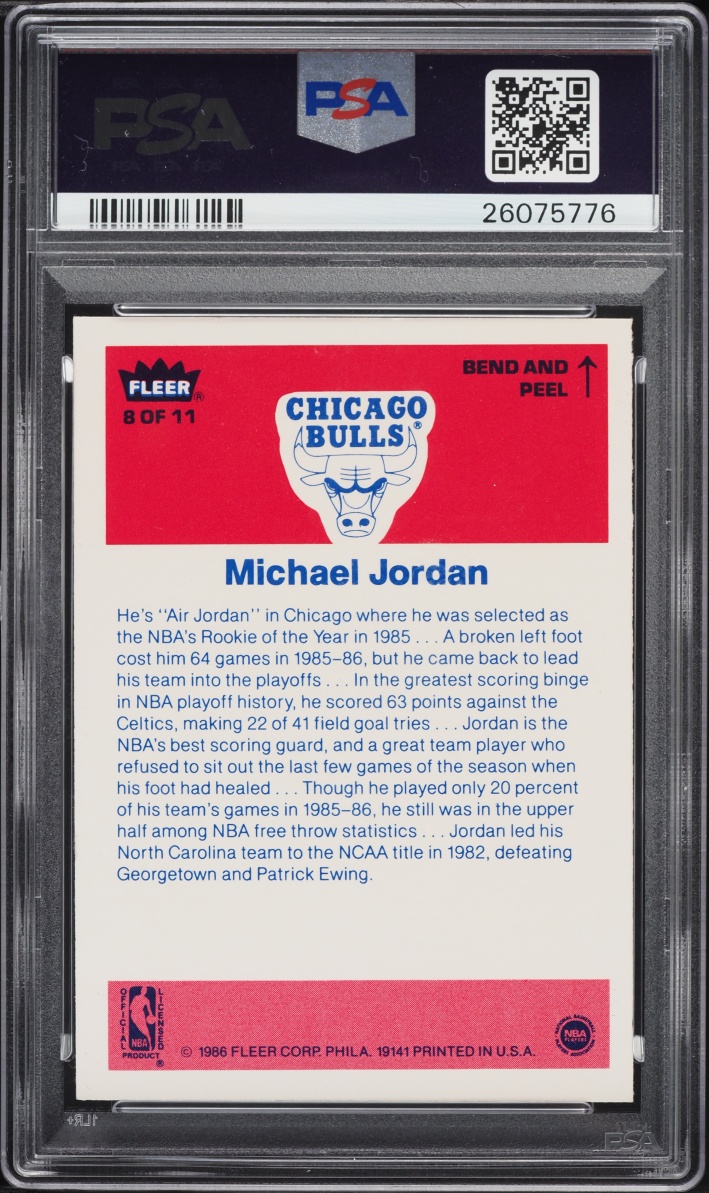 1986 Fleer Sticker Michael Jordan ROOKIE #8 PSA 9 MINT