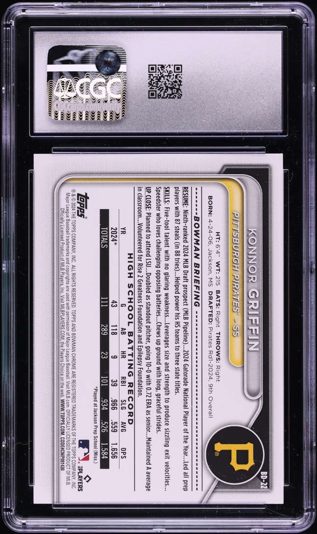 2024 Bowman Draft Konnor Griffin PROSPECT #BD-22 CGC 10 GEM MINT