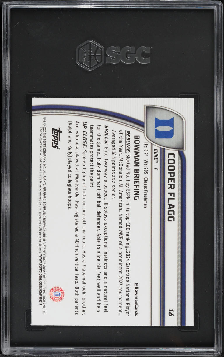 2024 Bowman Chrome University Cooper Flagg ROOKIE #16 SGC 8 NM-MT