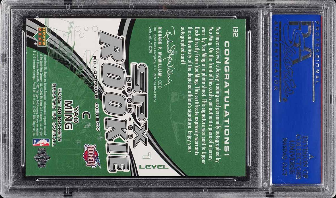 2002 SPx Signed Jersey Yao Ming ROOKIE PATCH AUTO /999 #132 PSA 10 GEM MINT