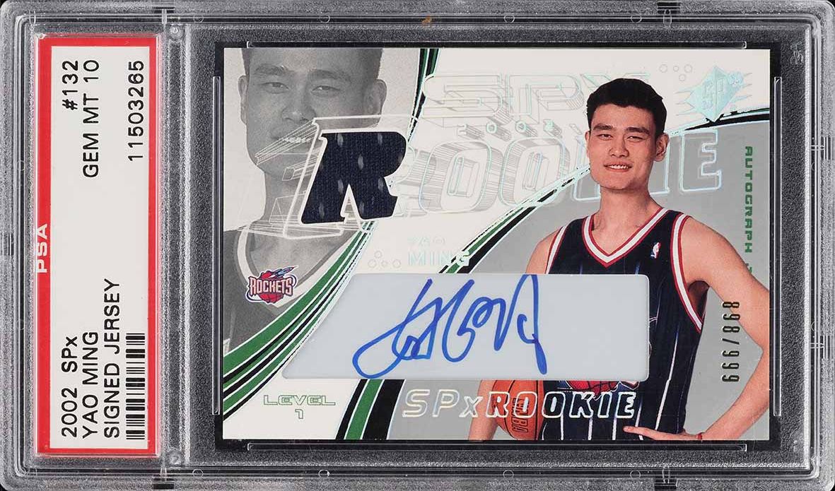 2002 SPx Signed Jersey Yao Ming ROOKIE PATCH AUTO /999 #132 PSA 10 GEM MINT