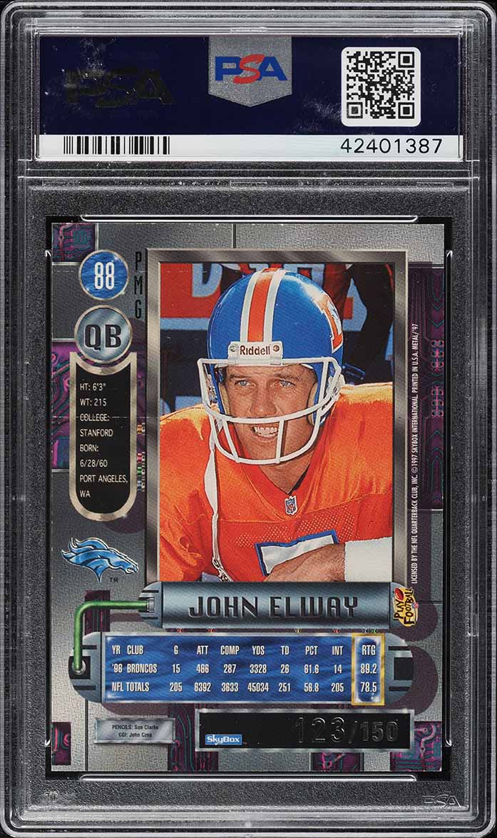 1997 Metal Universe Precious Metal Gems PMG Red John Elway /150 #88 PSA 7 NRMT