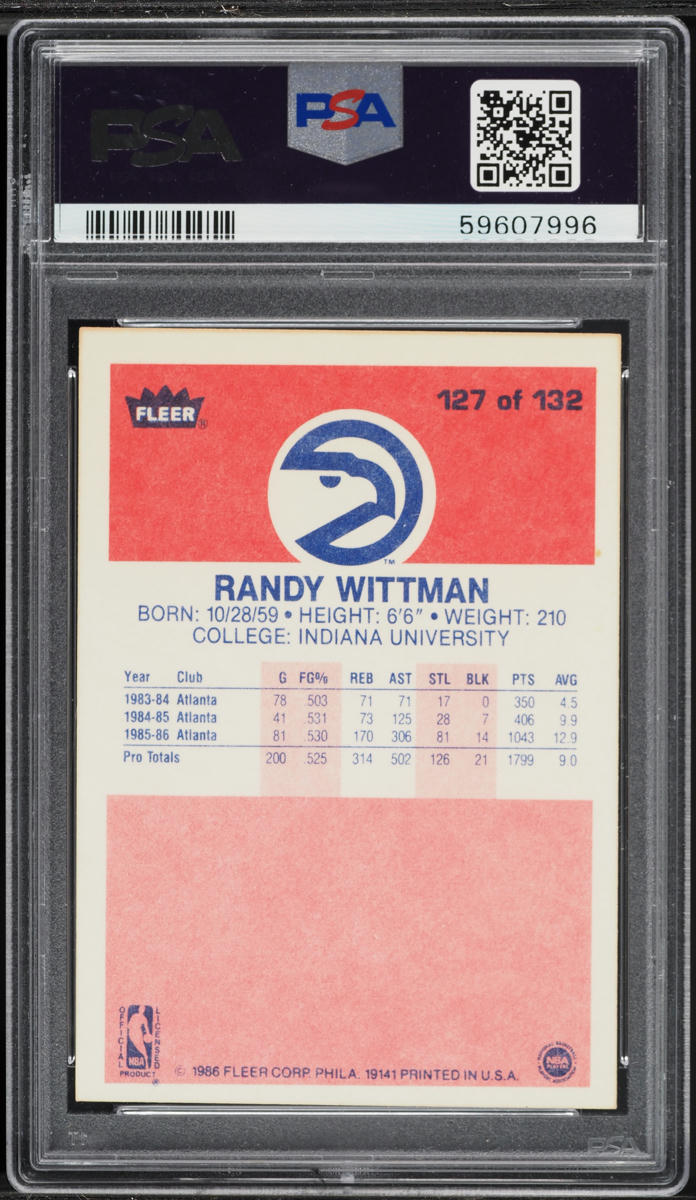 1986 Fleer Basketball Randy Wittman #127 PSA 6 EXMT