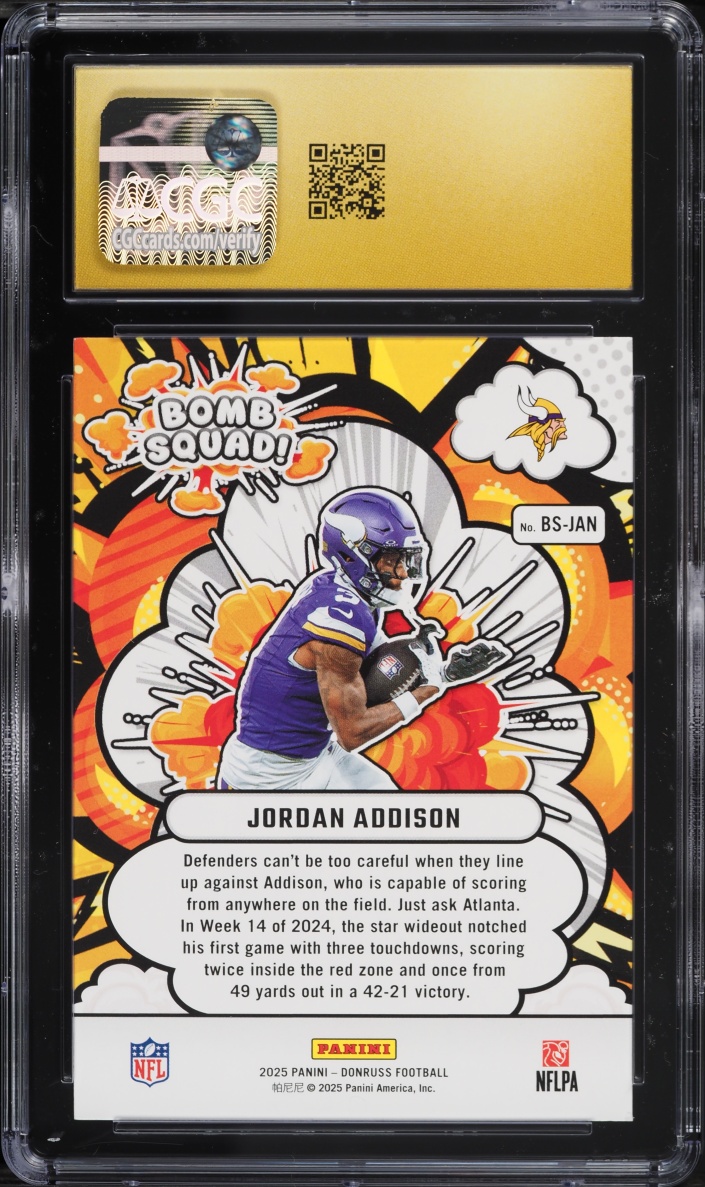 2025 Donruss Bomb Squad! Jordan Addison #BS-JAN CGC 10 PRISTINE