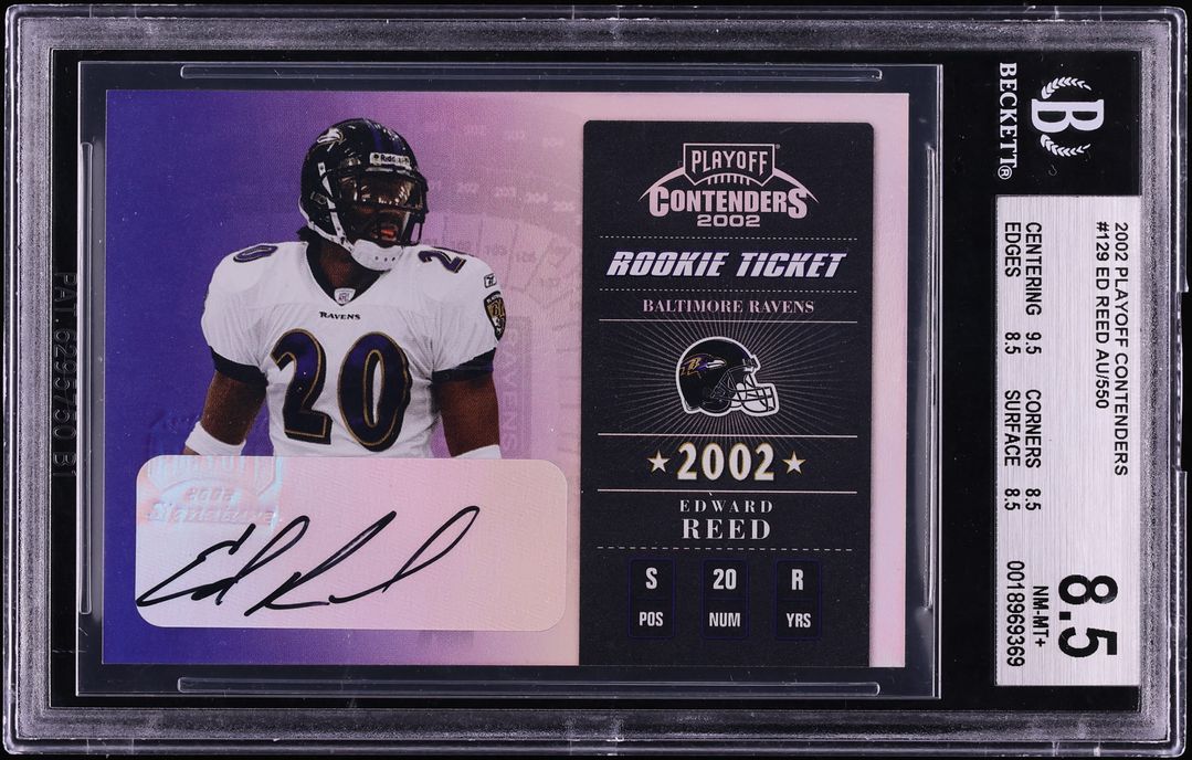 2002 Playoff Contenders Ed Reed ROOKIE AUTO /550 #129 BGS 8.5 NM-MT+ on ...