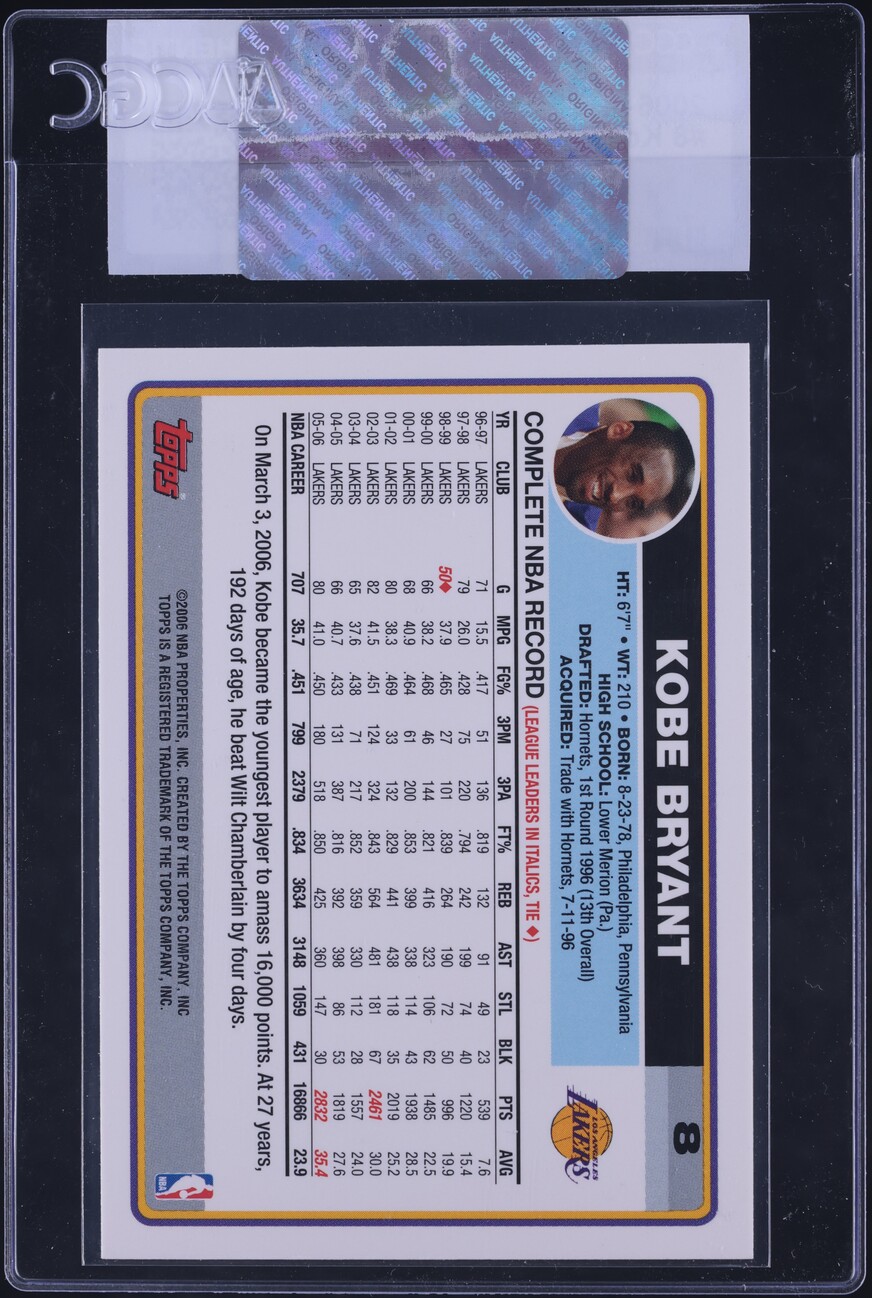 2006 Topps Basketball Kobe Bryant #8 CGC AUTH