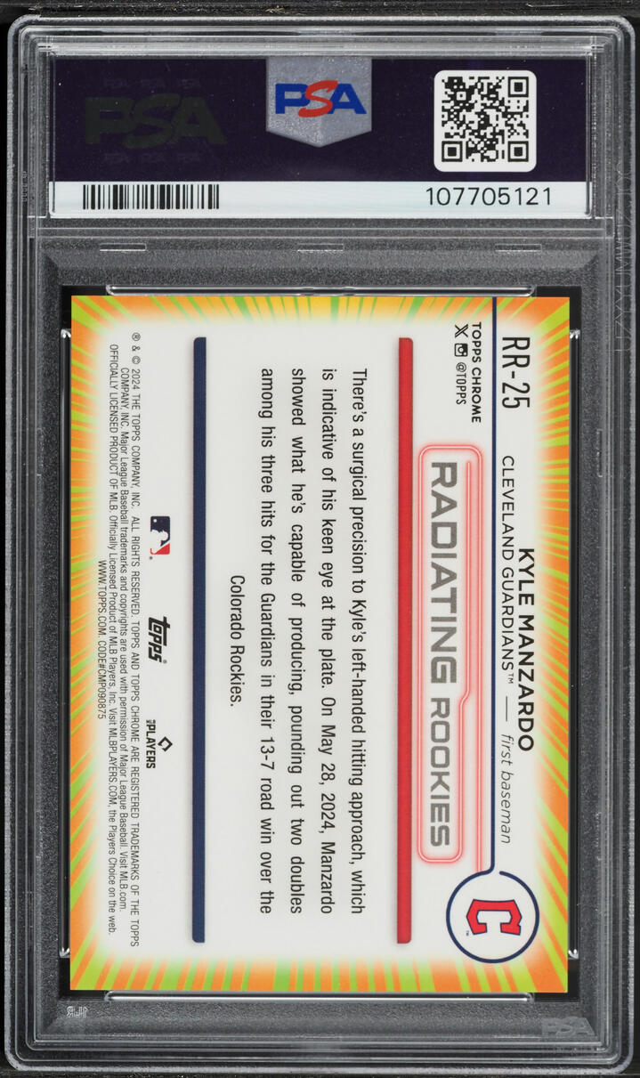 2024 Topps Chrome Update Radiating Kyle Manzardo ROOKIE #RR25 PSA 10 GEM MINT