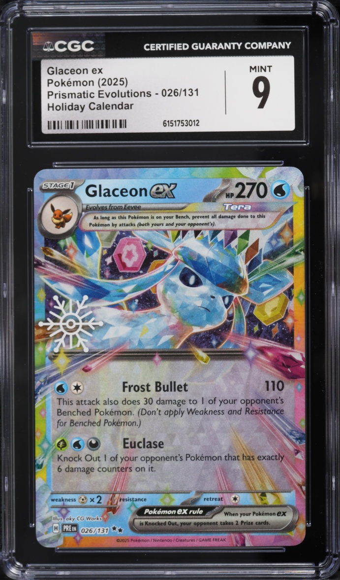 2025 Pokemon SV Prismatic Evolutions Holiday Calendar Holo Glaceon EX #26 CGC 9 MINT