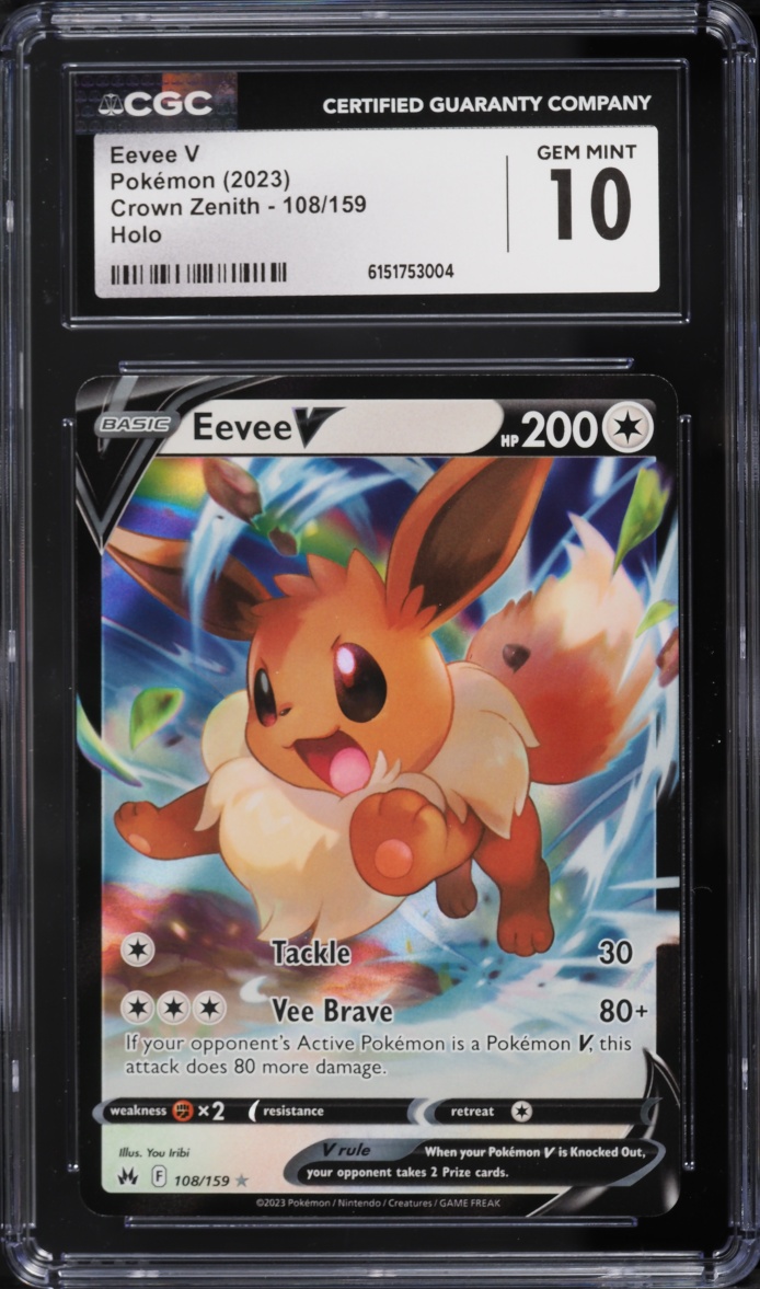 2023 Pokemon Sword & Shield Crown Zenith Holo Eevee V #108 CGC 10 GEM MINT